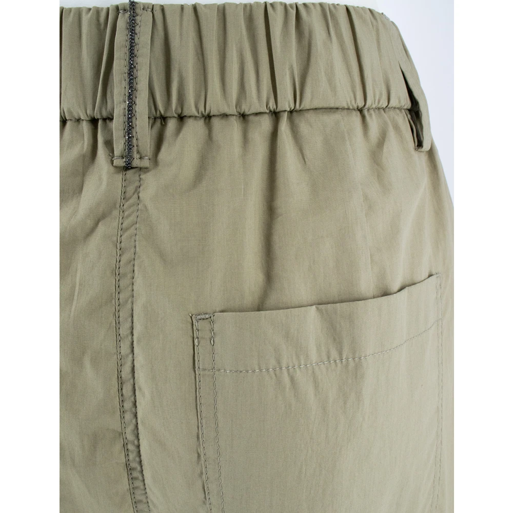 BRUNELLO CUCINELLI Katoenen Poplin Track Broek met Juweelborduursel Green Dames
