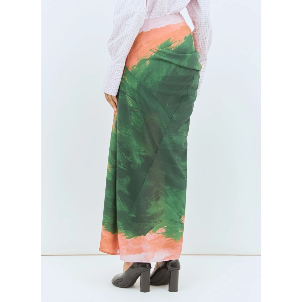 Dries Van Noten Zijden Georgette Gedrapeerde Rok Grafische Print Multicolor Dames