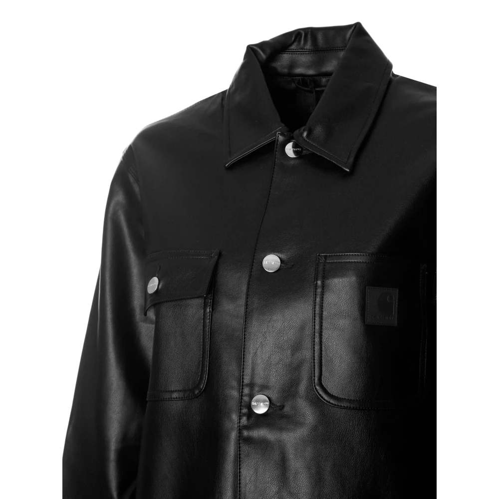 Carhartt WIP Glanzende leren jas met vierkant label Black Dames