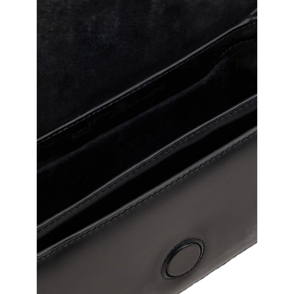 Ami Paris Zwarte Leren Schoudertas met Gouden Hardware Black Dames