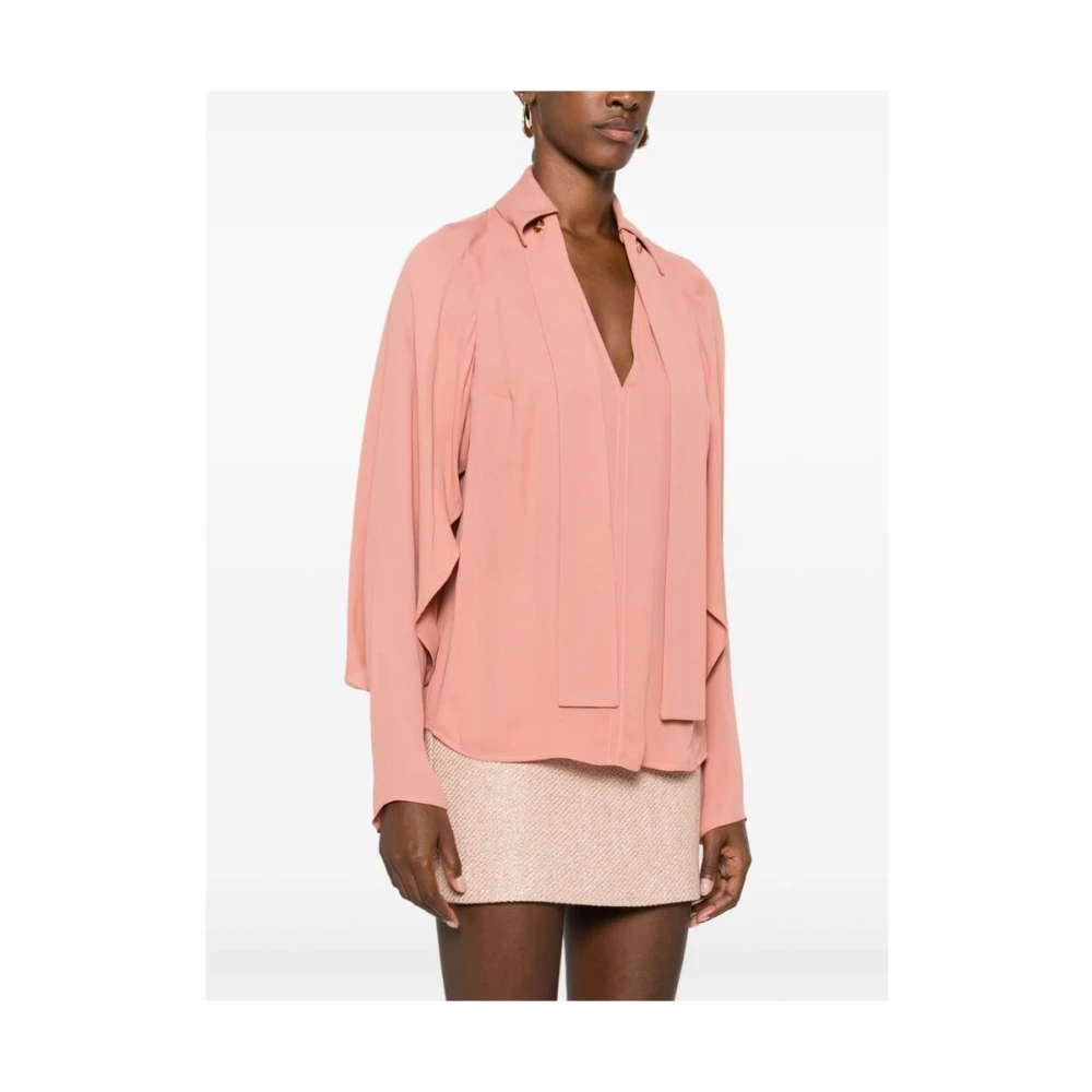 Elisabetta Franchi Blush Pink Georgette Sjaal Mouw Shirt Pink Dames
