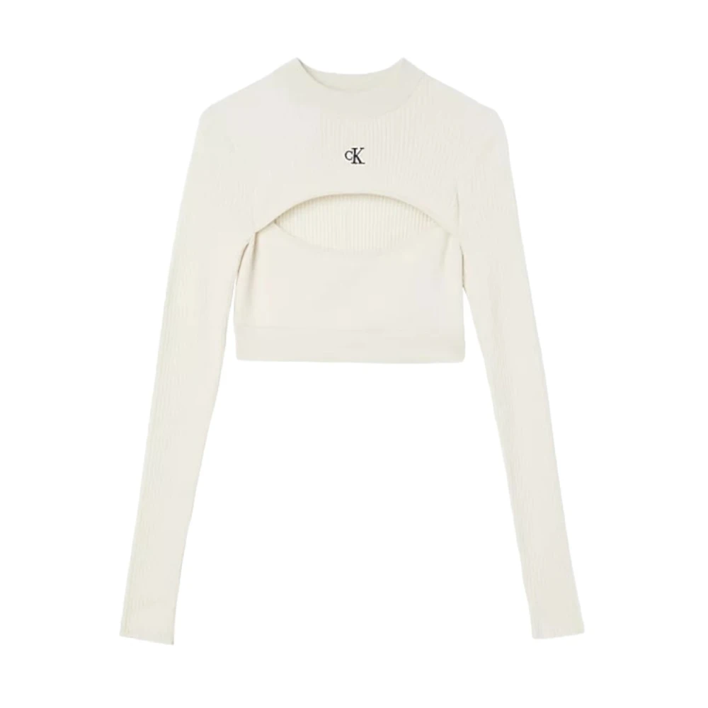 Calvin Klein Jeans Women's White Crew Neck T-Shirt - Round-Neck Knitwear - Xl - Knitwear