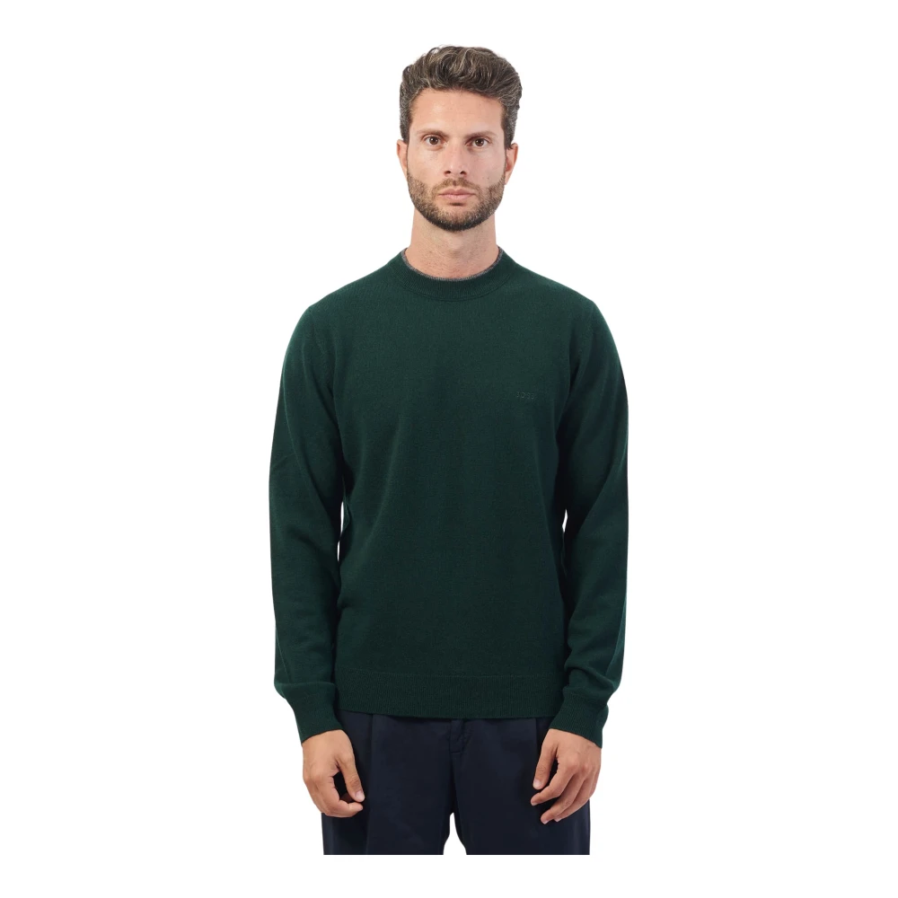 Hugo Boss Groene wollen trui met geribbelde zoom Green Heren