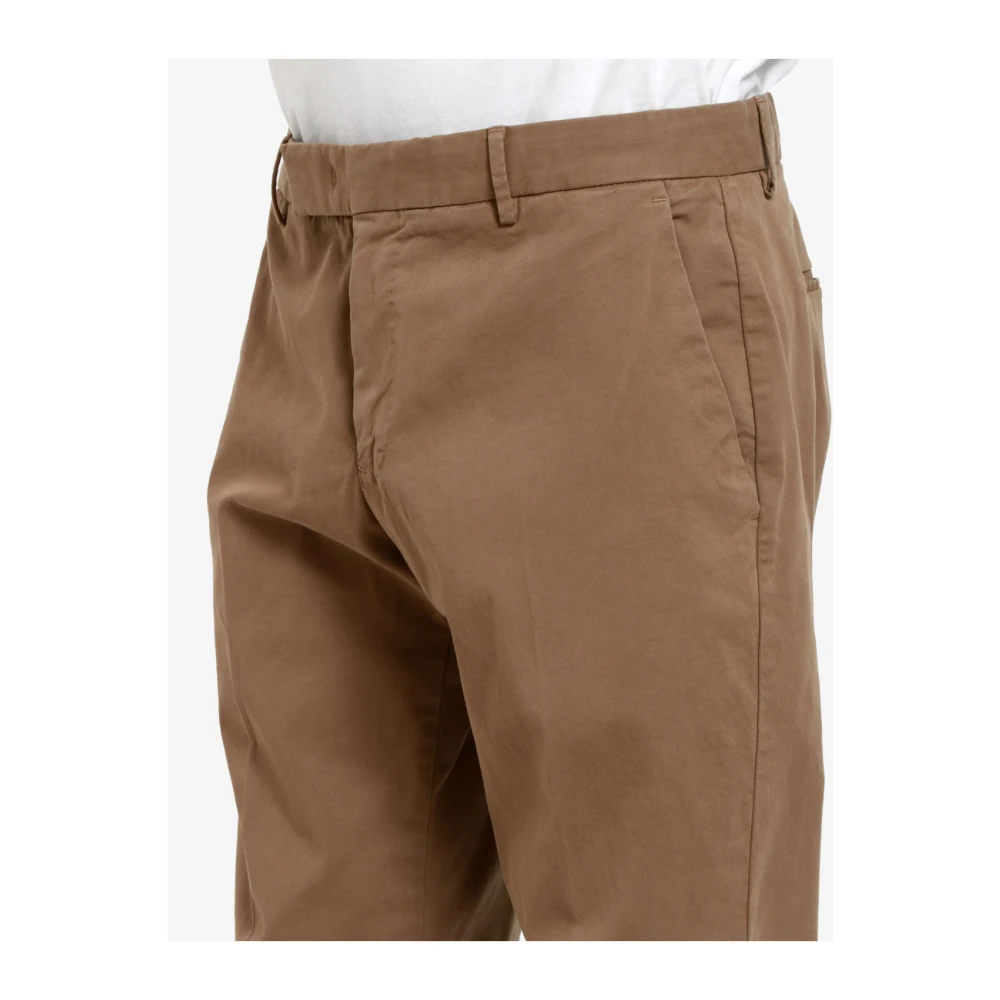 PT Torino Kameel Tailored Broek Katoen Gabardine Brown Heren