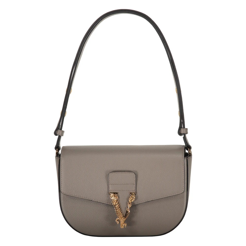 Versace Stijlvolle leren schoudertas met push-lock Gray Dames