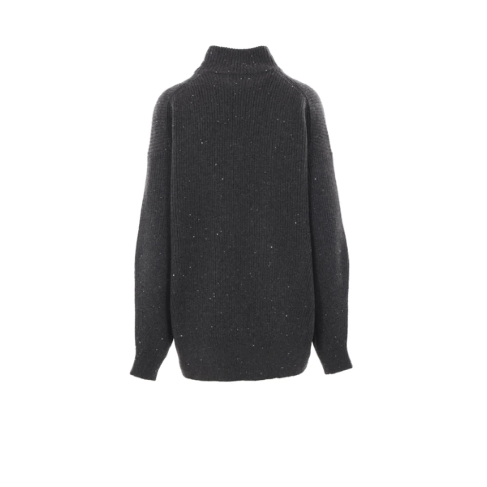 BRUNELLO CUCINELLI Antraciet Kasjmier Wol Trui Ribbel Pailletten Gray Dames