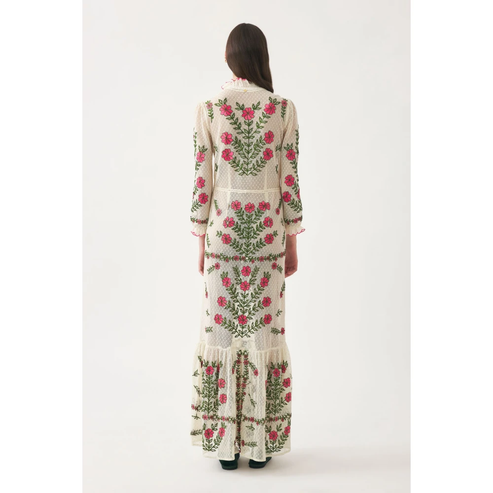 Antik batik Geborduurde maxi jurk Ario Beige Dames