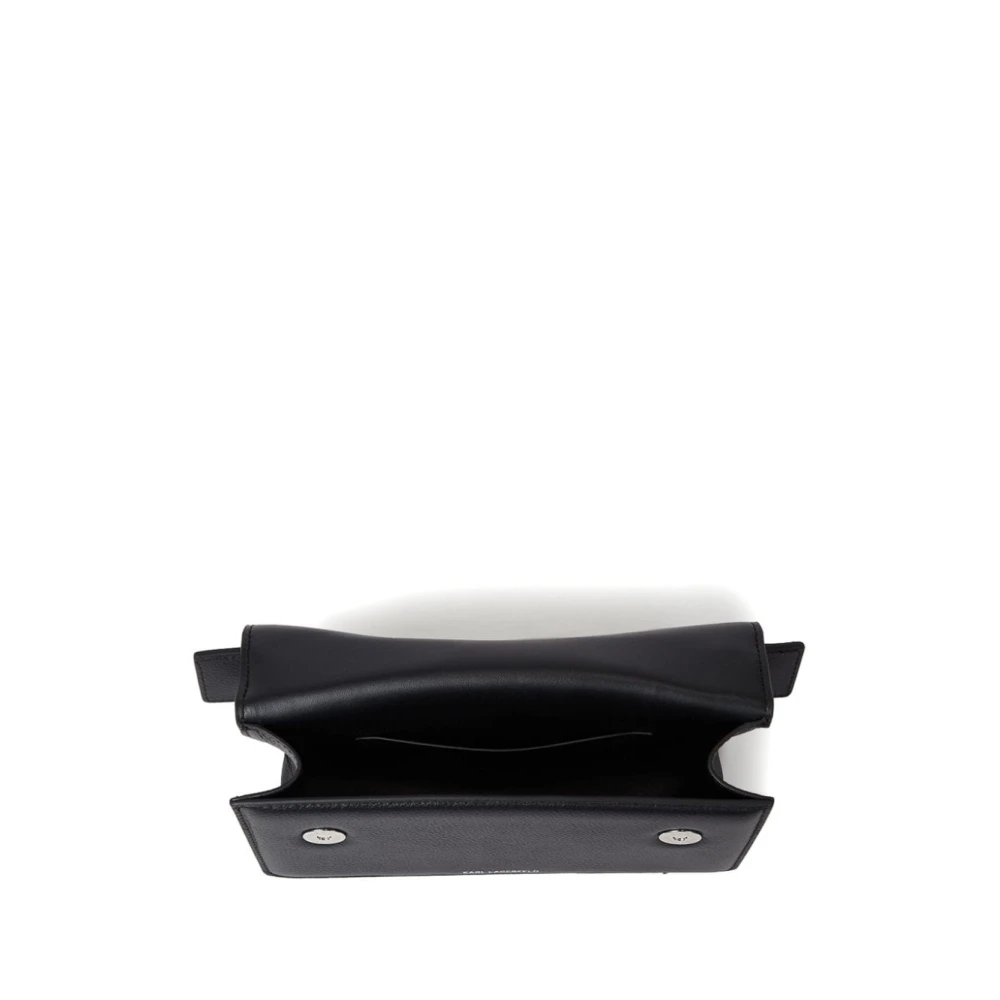 Karl Lagerfeld Korrelige Zwarte Schoudertas met Zilveren Logo Black Dames