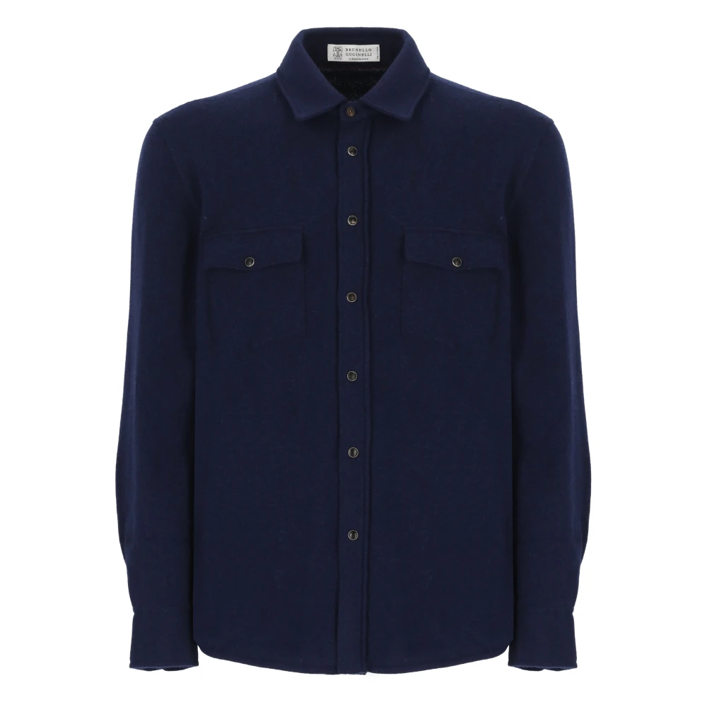 BRUNELLO CUCINELLI Blauwe wollen trui met kraag Blue Heren