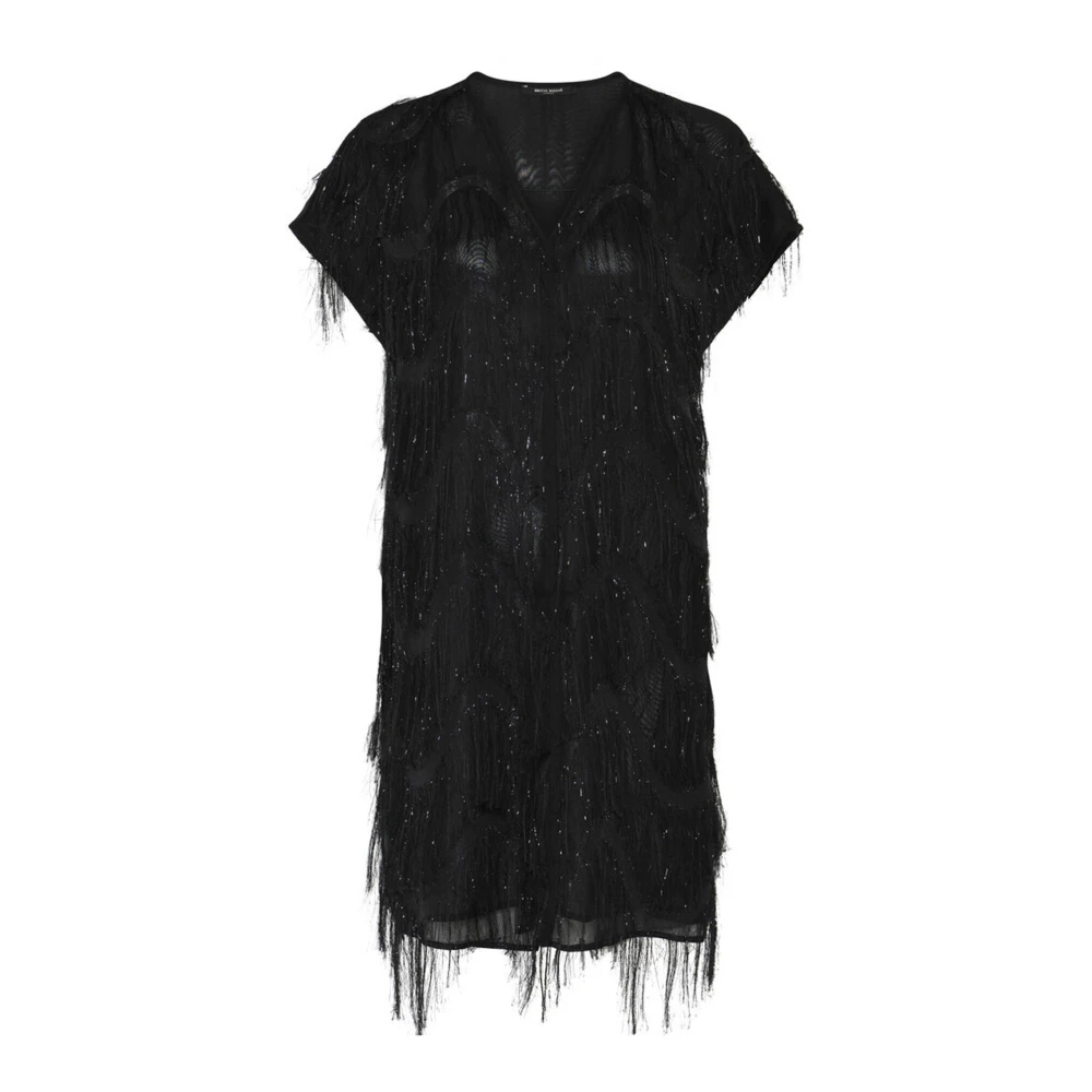 Bruuns Bazaar Zwarte Franje Jurk Acanthabbnellat Stijl Black Dames