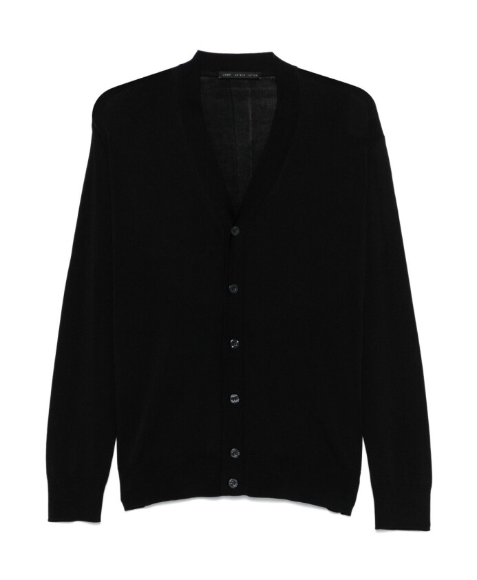 black-knitwear-cardigan-v-neck-ribbed-trims
