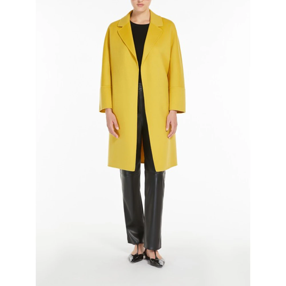 Max Mara Korte jas van zuivere wol wijde snit Yellow Dames