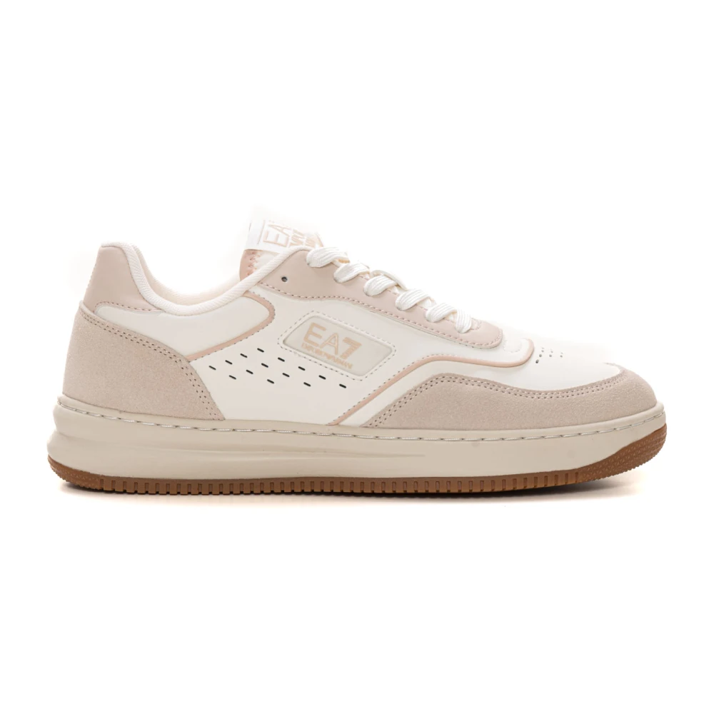 Emporio Armani EA7 Sneakers med snörning och kontrastdetaljer Beige, Dam