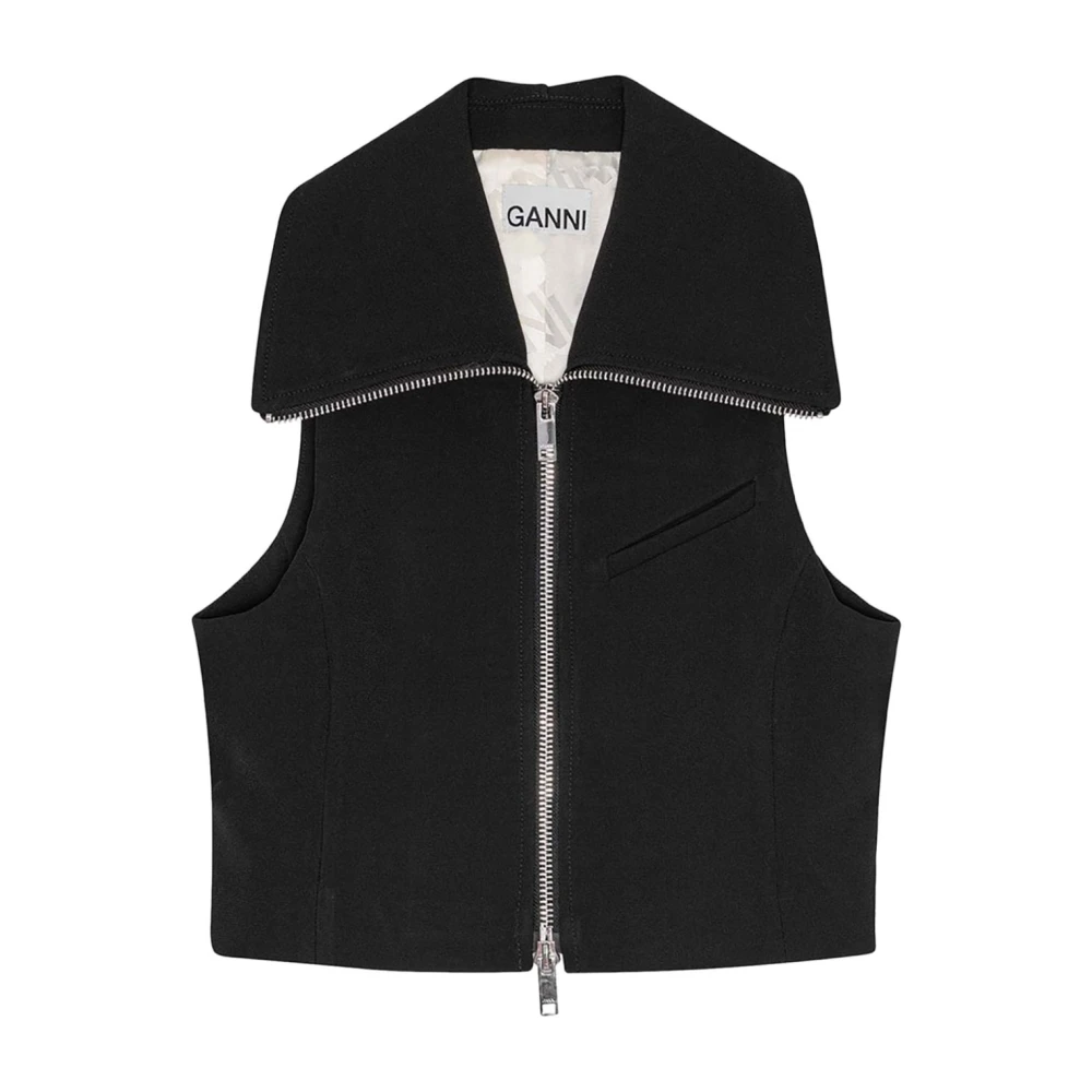 Ganni Zwarte Mouwloze Rits Sweater Black Dames