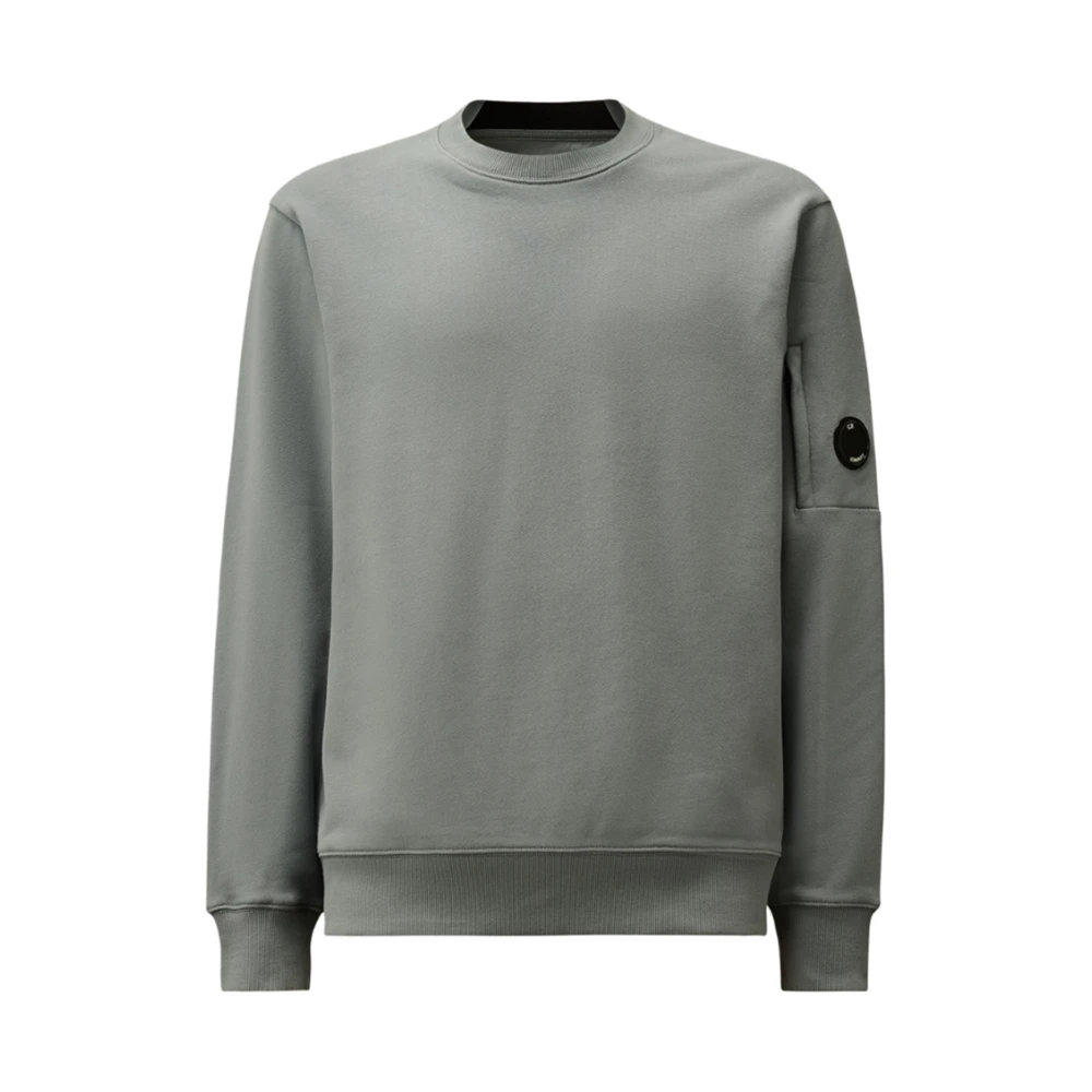 C.p. Company Men's Blue Diagonal Raised Fleece Crewneck Lens Sweatshirt