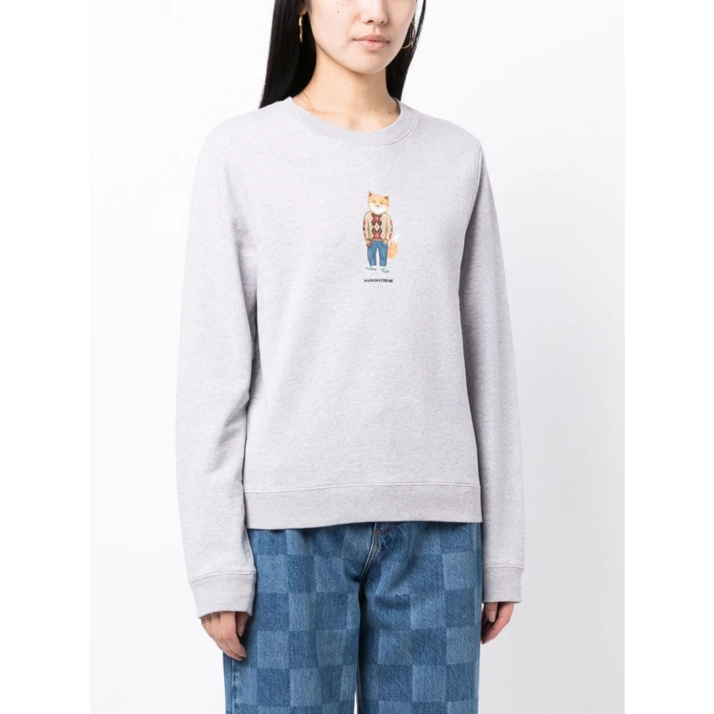 Maison Kitsuné Grijze Fox-Print Sweater Gray Dames