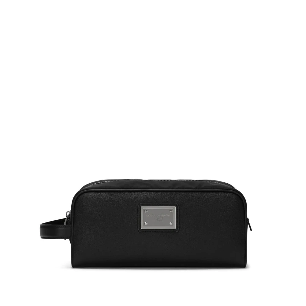 Dolce & Gabbana Zwarte Leren Toilettas Black Heren