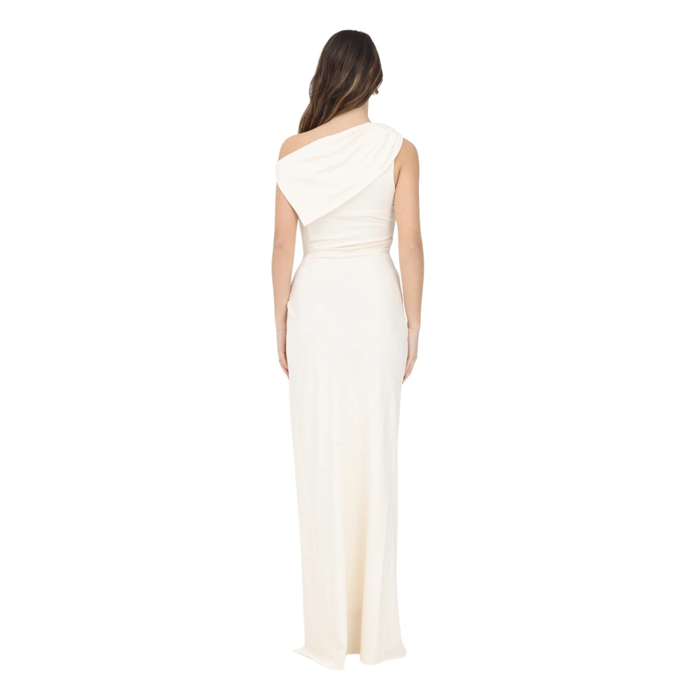 Elisabetta Franchi Elegante witte lange jurk met asymmetrische halslijn Yellow Dames