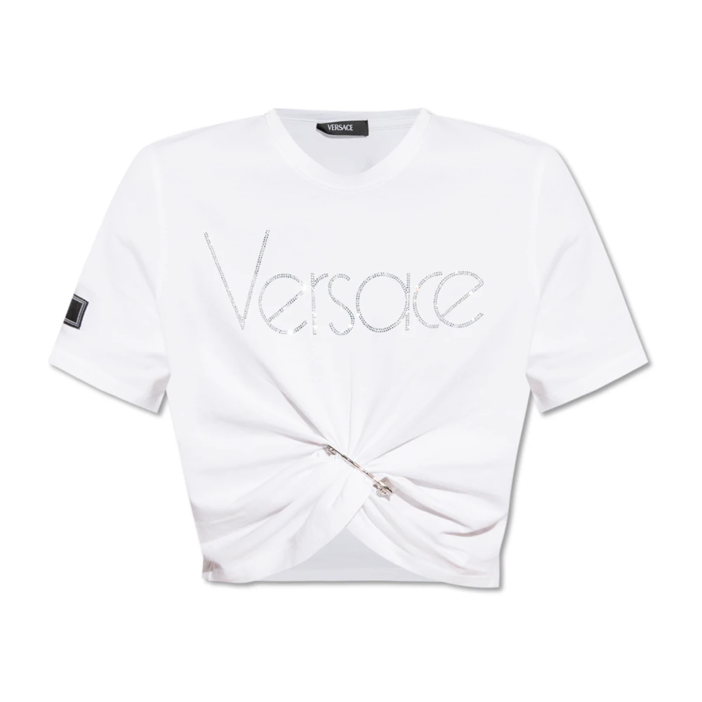 Versace T-shirt med logotyp White, Dam