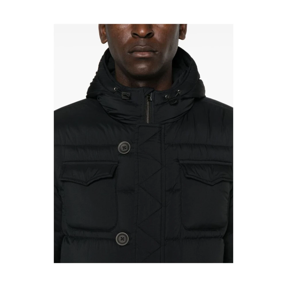 Herno Zwarte Gewatteerde Hoodie Jas Black Heren