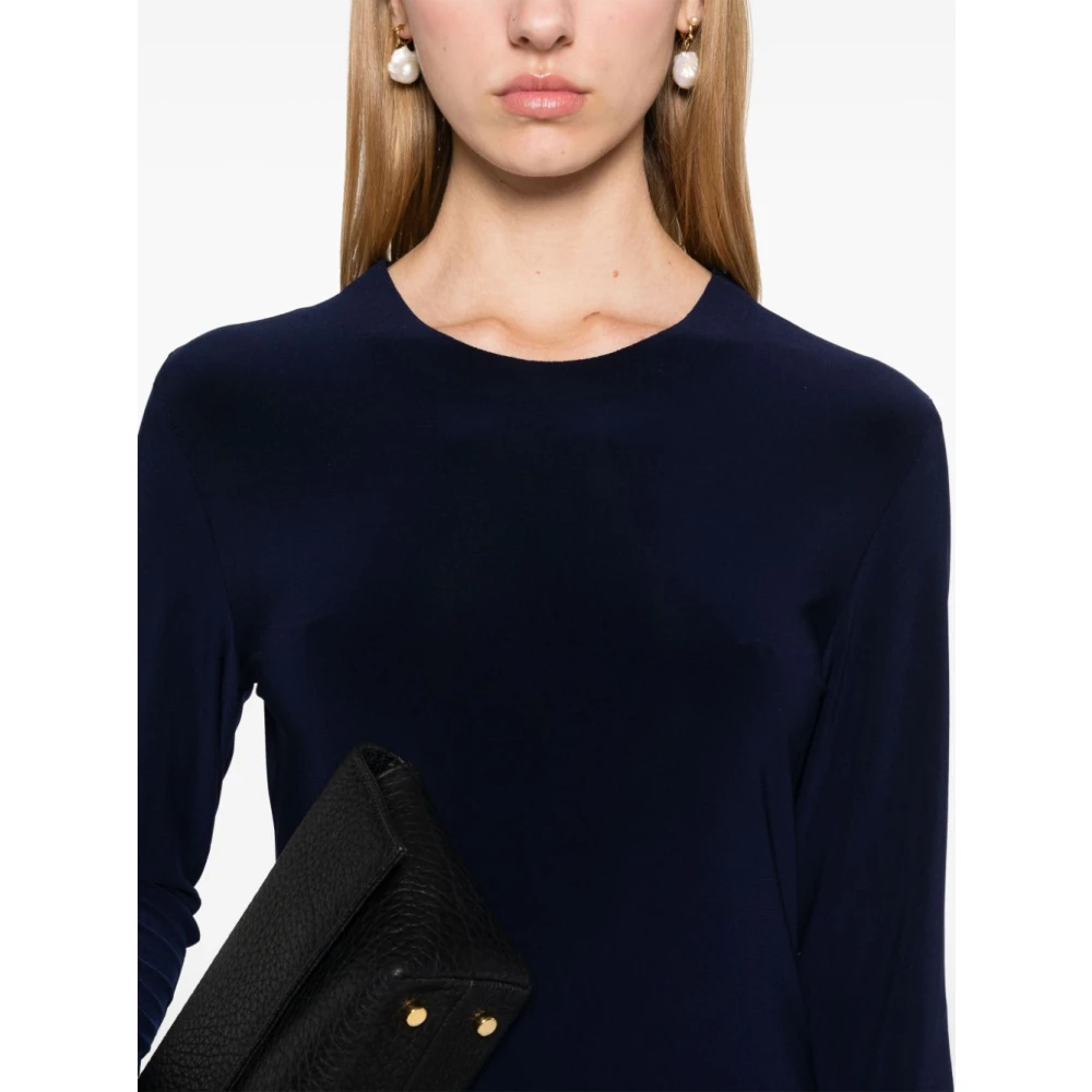 Norma Kamali Blauwe Crew Neck Lange Mouw Jurk Blue Dames