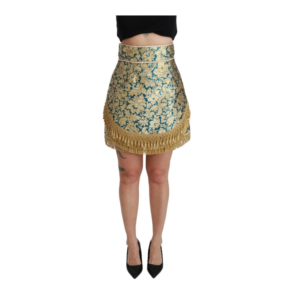 Dolce & Gabbana Teal Gold Brocade Tassel Mini Skirt - Female - Short Skirts - Multicolor - Xs - Skirts