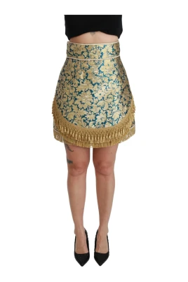 Teal Gold Brocade Tassel Mini Kjol