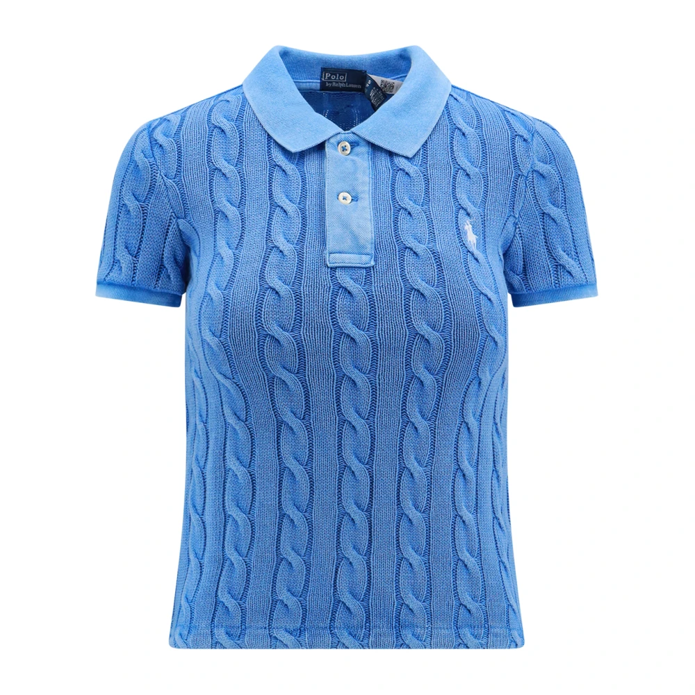 Ralph Lauren Blauwe Gevlochten T-shirt met Kraag Blue Dames