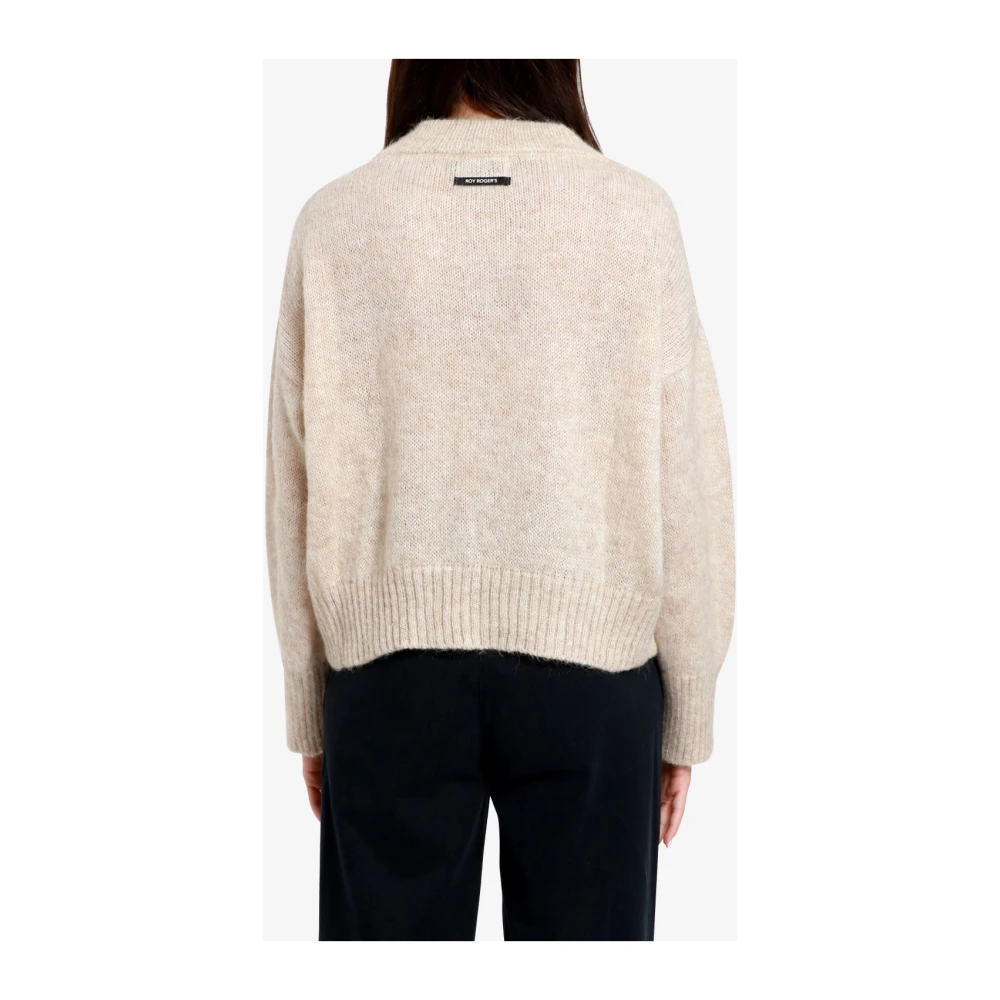Roy Roger's Witte Mohair Blend V-Hals Trui White Dames
