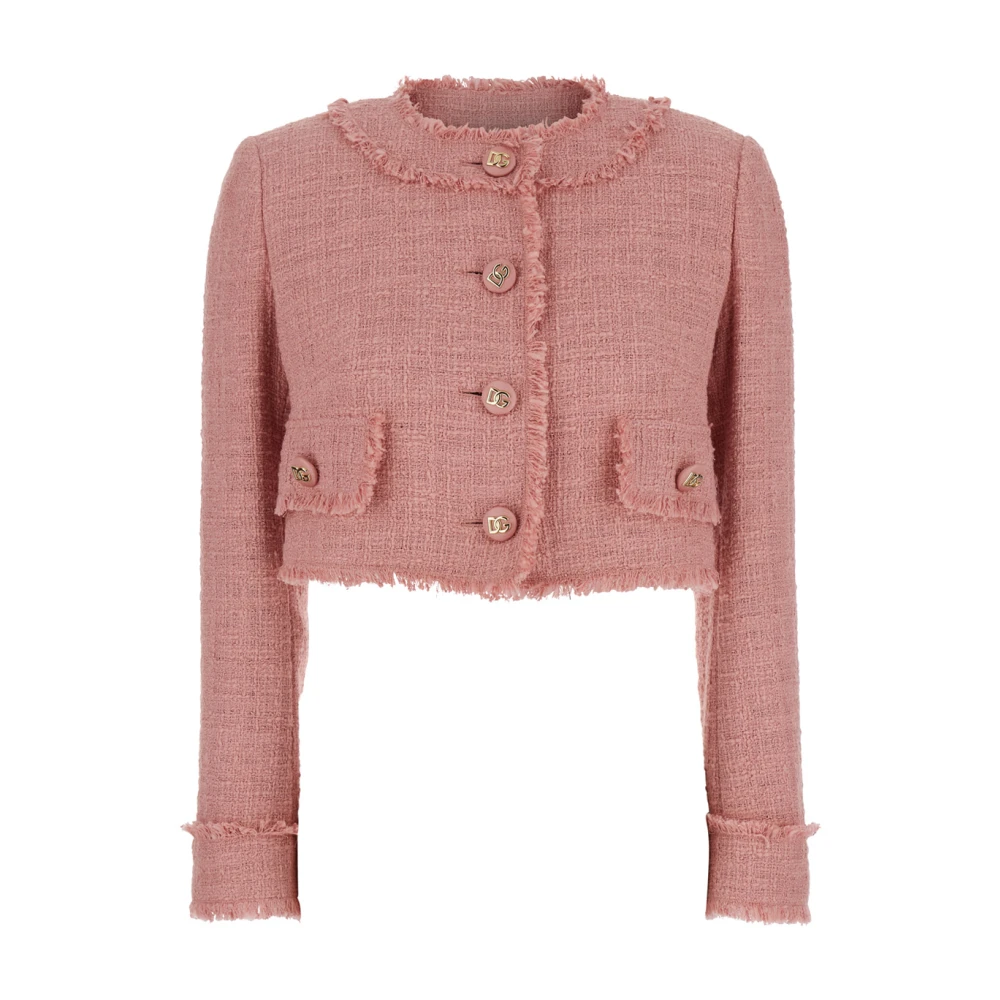 Dolce & Gabbana Roze Crop Jacket met Logoed Knopen Pink Dames