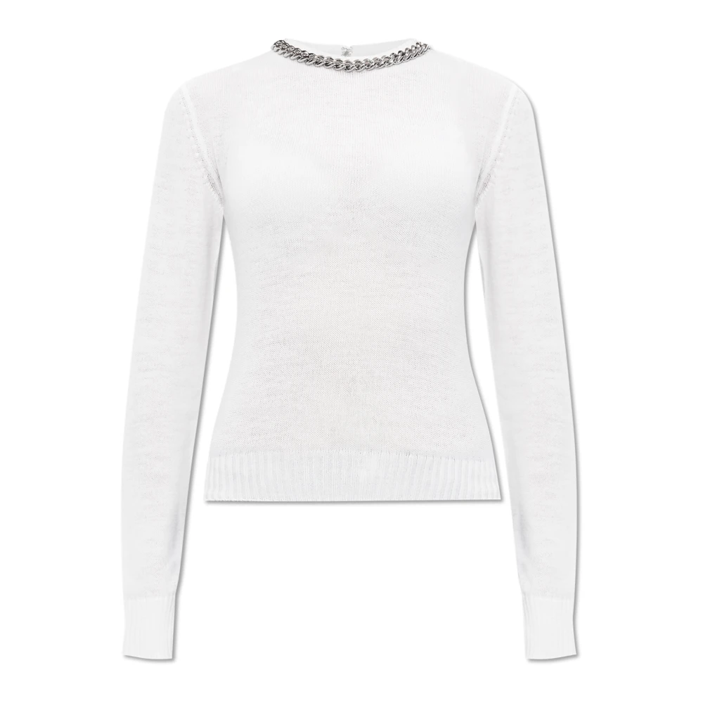 Stella McCartney Tröja med dekorativ kedja vid halsringningen White, Dam