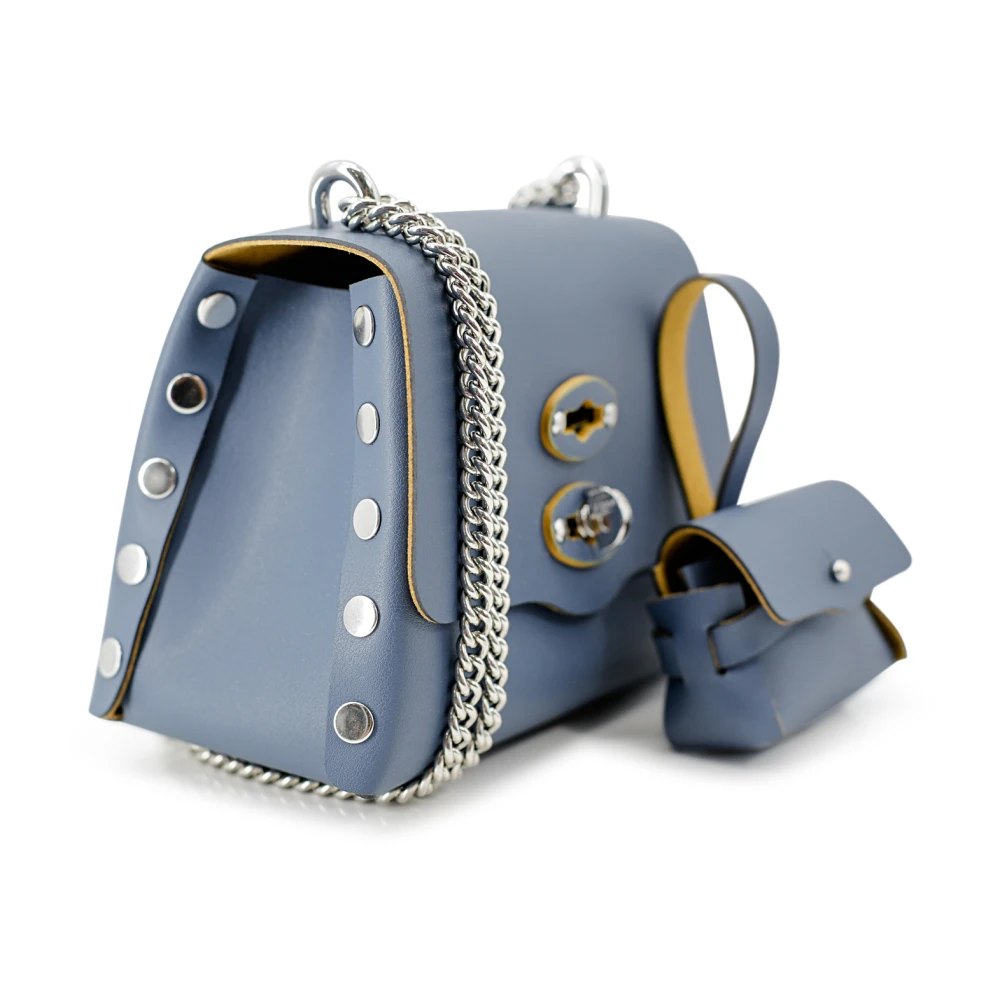 Zanellato Blauwe Leren Schoudertas met Twist Lock Blue Dames