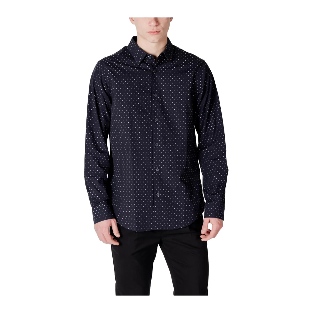 Armani Exchange Herren Blau Polka Dot Baumwoll-Langarmhemd