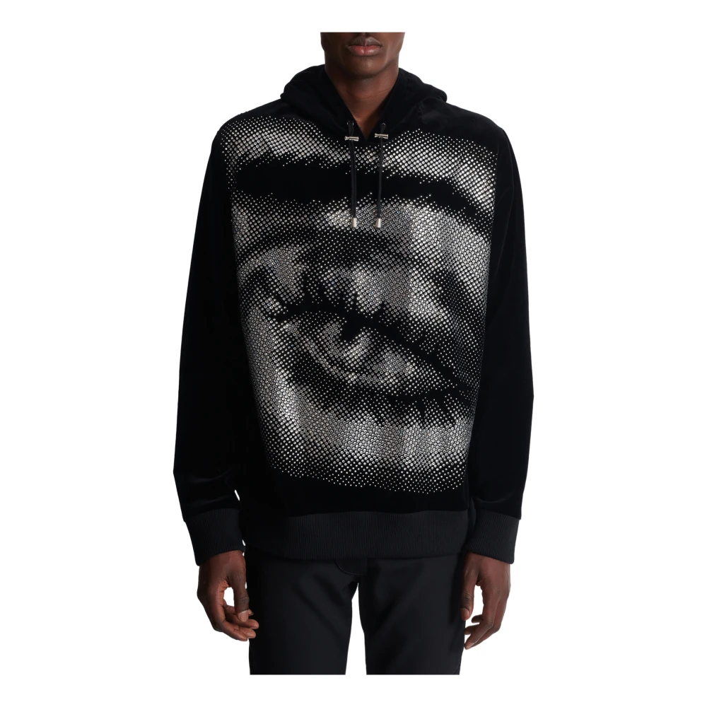 Balmain Velvet hoodie met kristallen in een Oog motief Black Heren