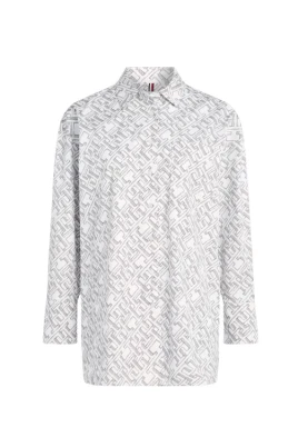 Monogramtryckt tunikaskjorta i bomullspoplin