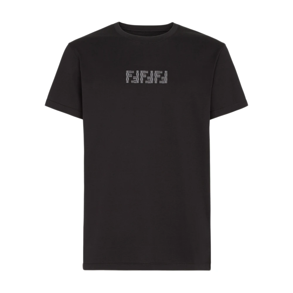 Fendi Geborduurd Crew-neck T-shirt Zwart Black Heren