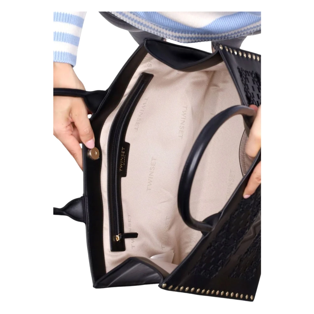 Twinset Zwarte Tas met Studs en Telefoonvak Black Dames