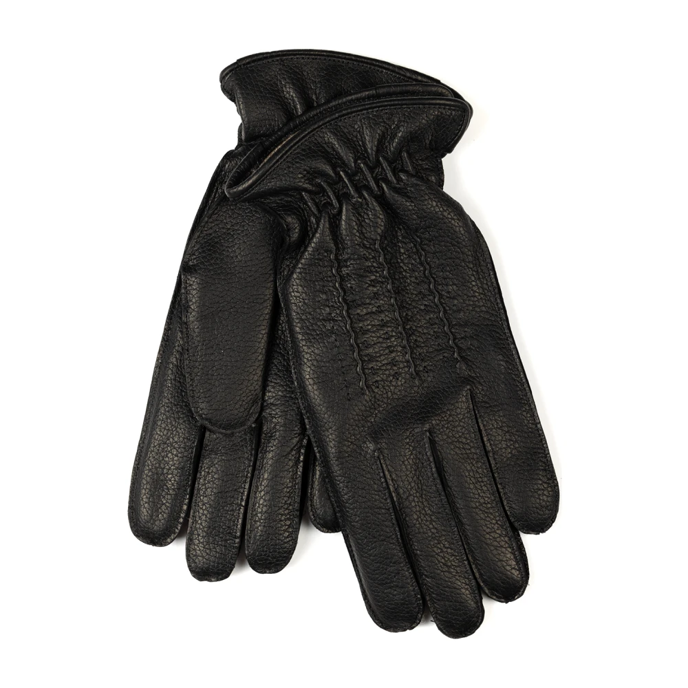 Orciani Zwarte Leren Gehamerde Handschoenen Kasjmier Wol Black Heren