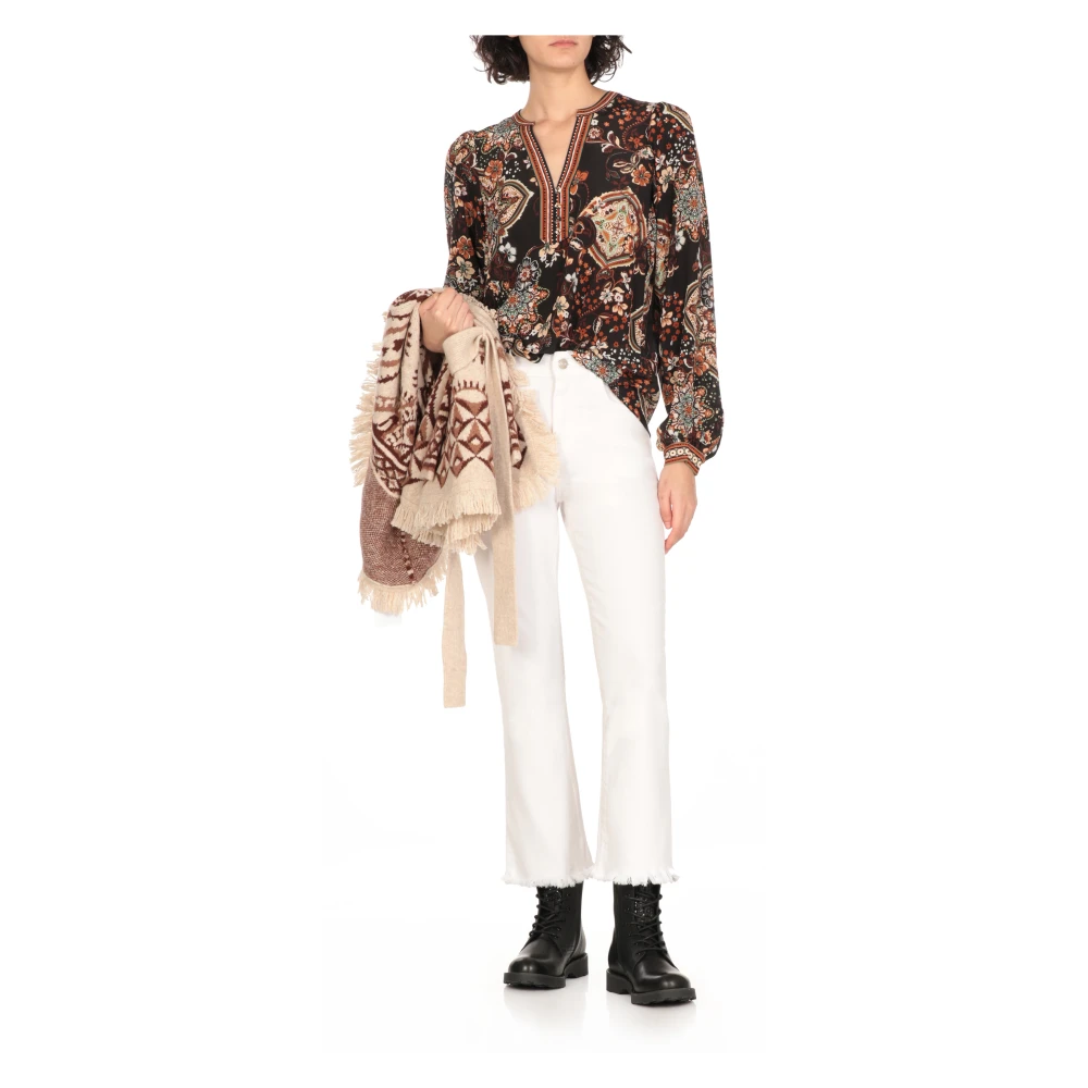 Hale Bob Bruine Bloemen V-Hals Blouse Multicolor Dames