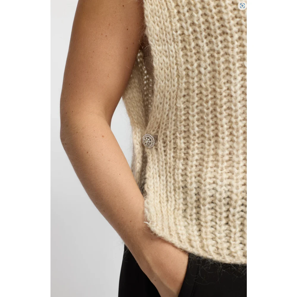 2-Biz V-hals gebreide trui Beige Dames