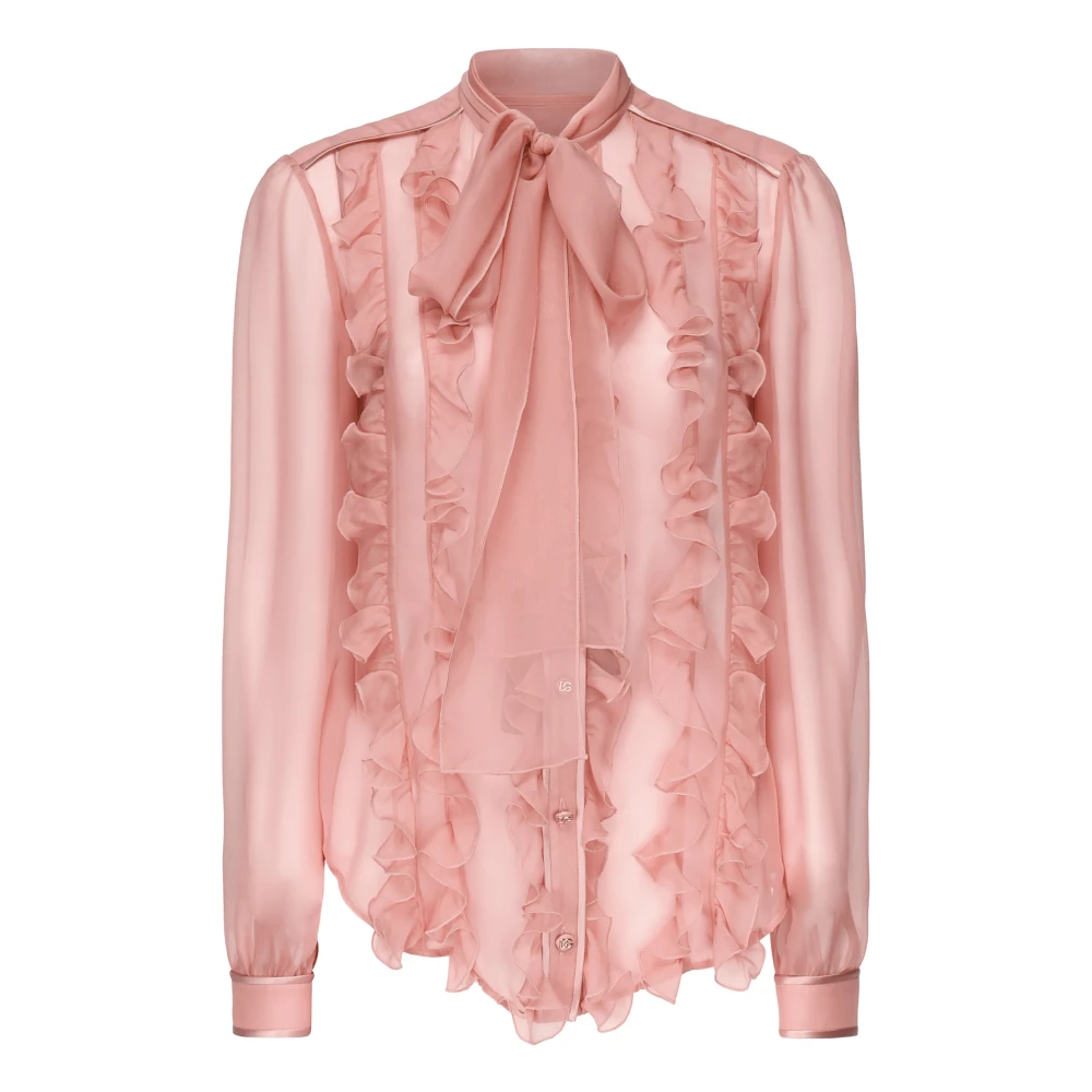 Dolce & Gabbana Roze zijden ruches overhemd met strik Pink Dames