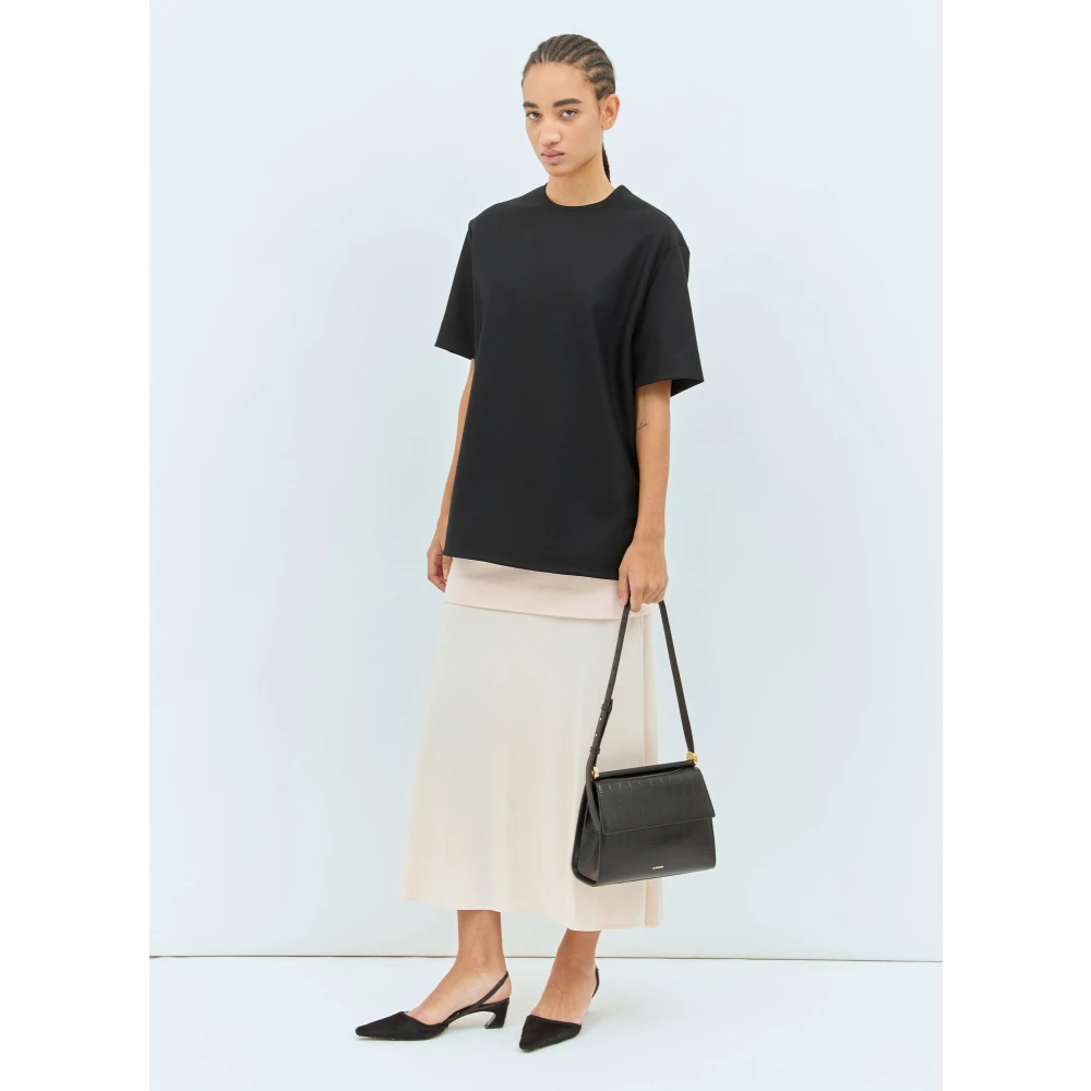 Jil Sander Wollen T-shirt met ritssluiting en versiering Black Dames