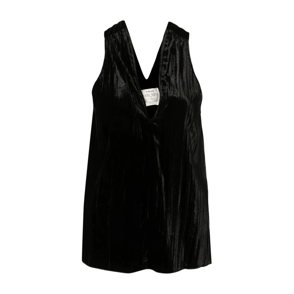 Forte Fluwelen Geplooide Top Zwart Black Dames