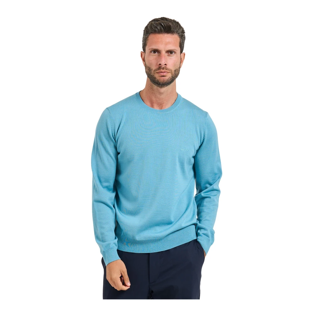 Hugo Men's Blue Wool Jumper- Turquoise- Regular Fit - Round-Neck Knitwear - 3XL - Knitwear