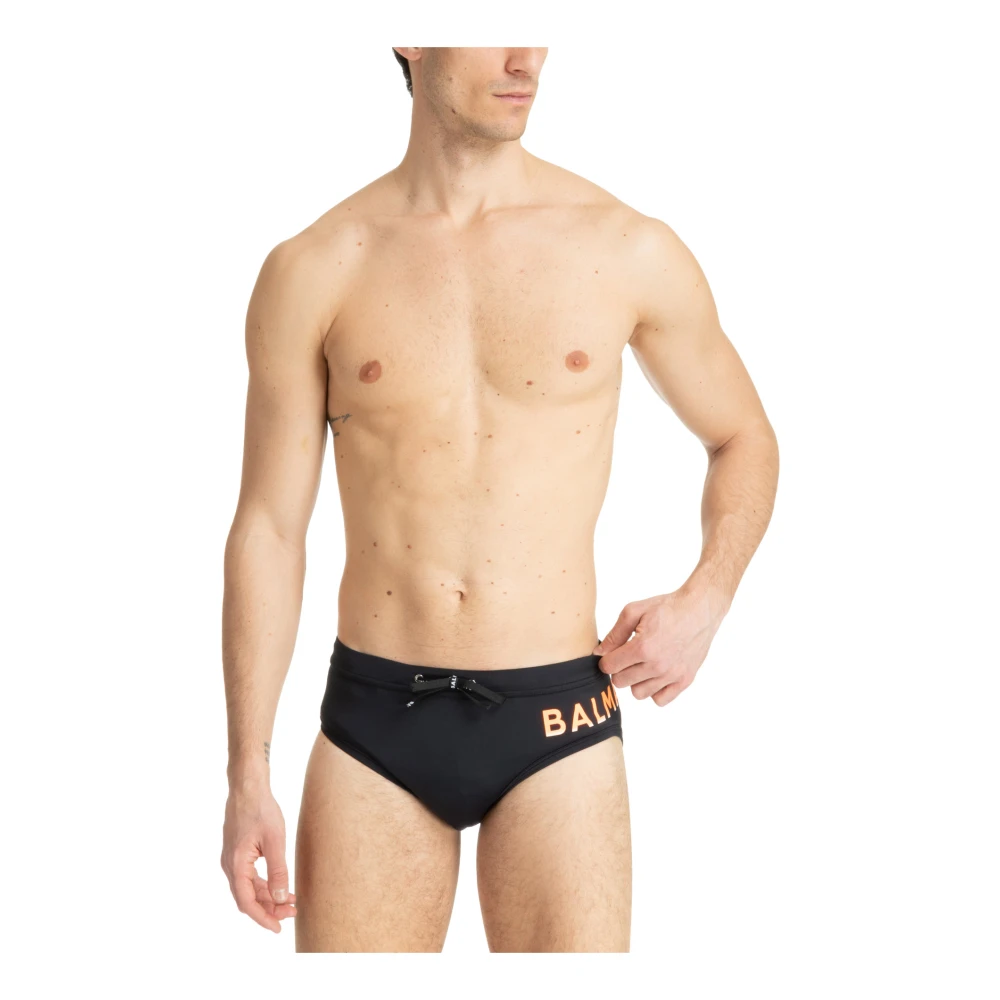 Balmain Mid Waist Zwembroeken met Trekkoord Black Heren