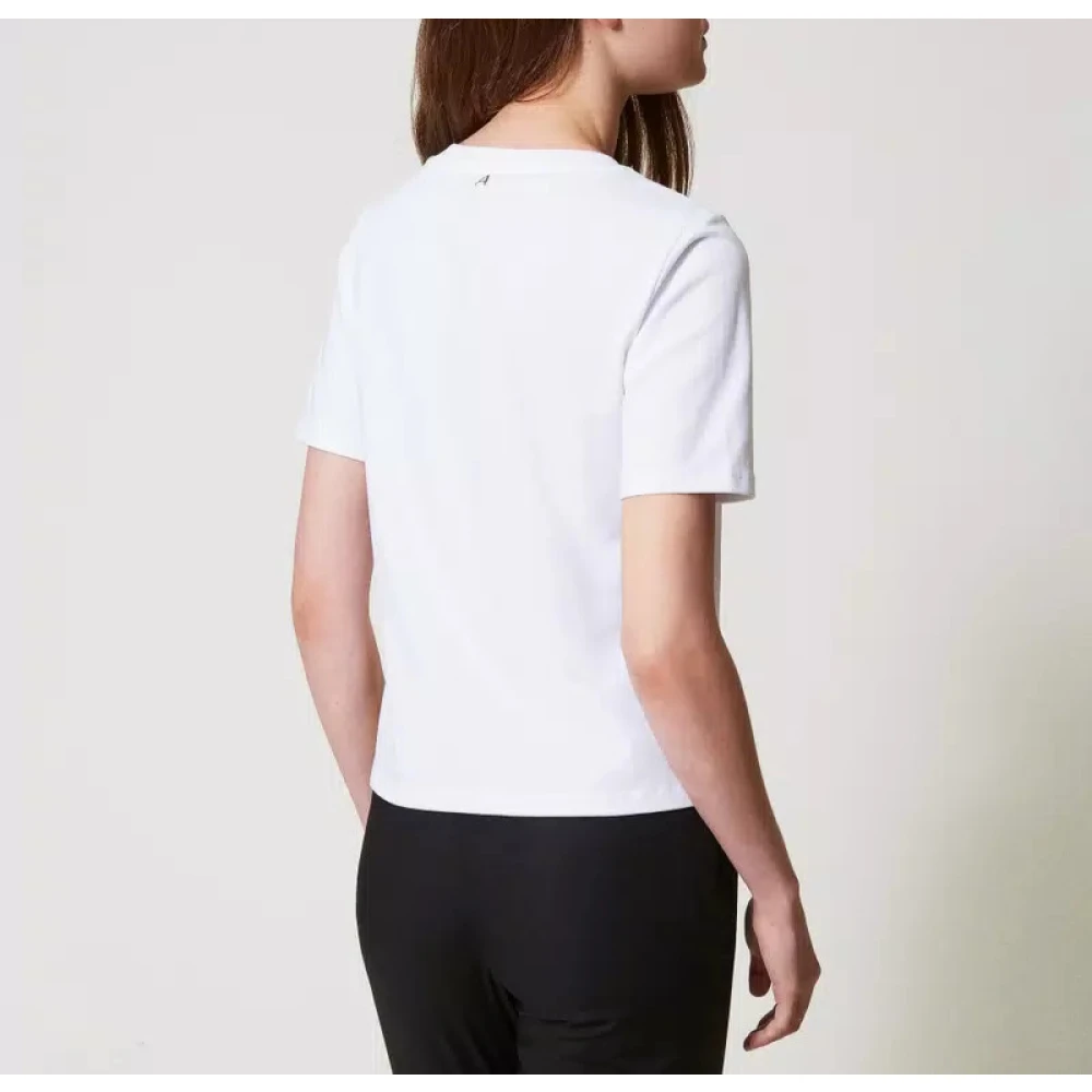 Twinset Reguliere T-shirt met Strass en Bloem White Dames