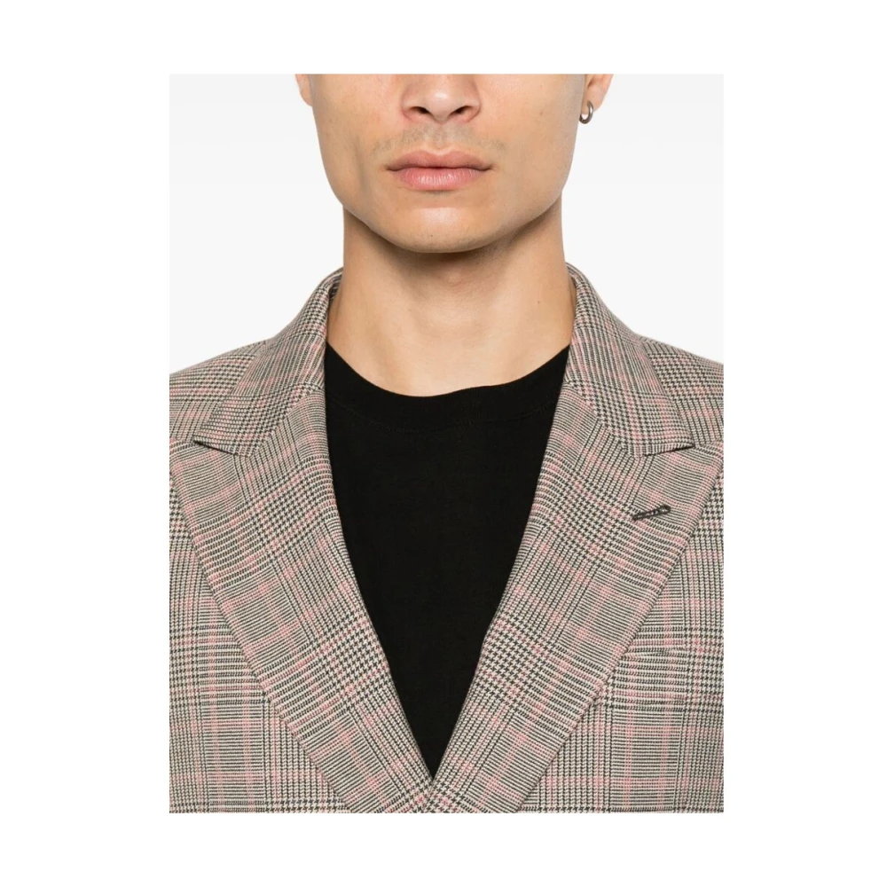 Reveres 1949 Koraalroze Geruite Double-Breasted Jas Beige Heren