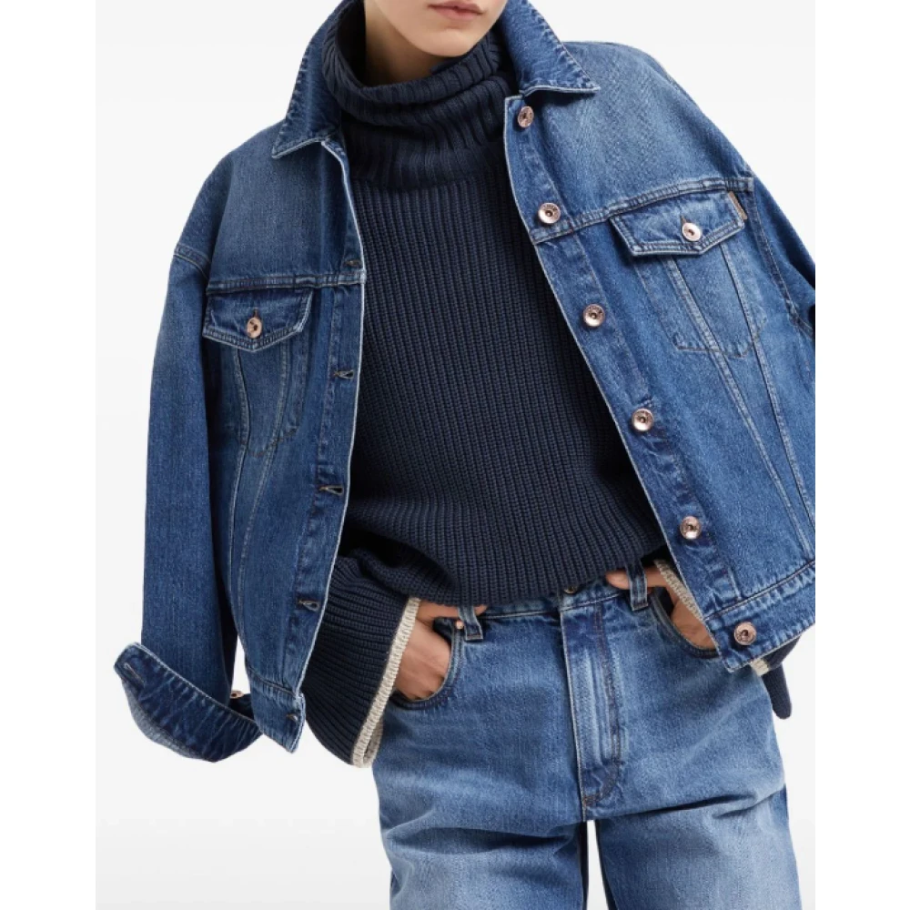 BRUNELLO CUCINELLI Blauwe Denim Jack Klassieke Stijl Blue Dames