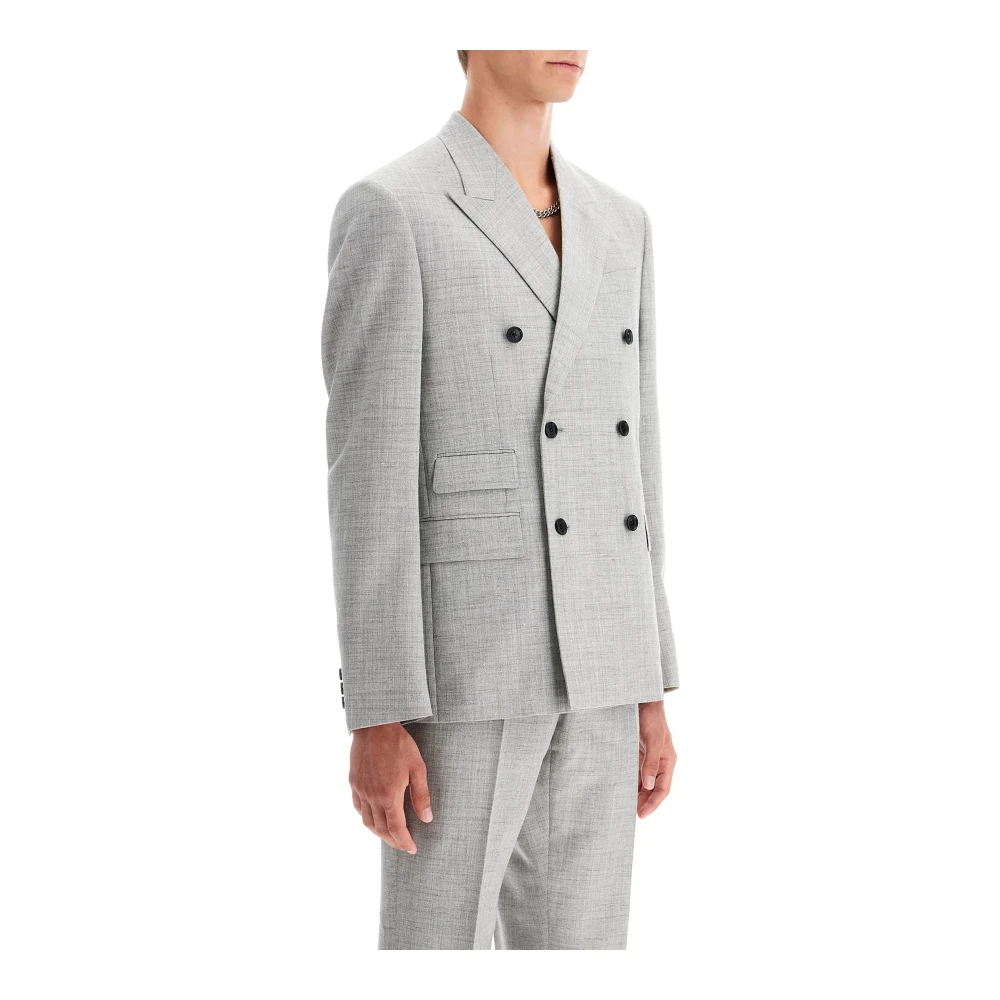 Versace Double-Breasted Wolblend Blazer Gray Heren