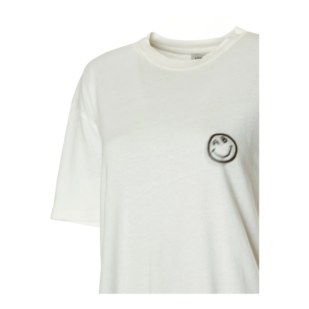 Anine Bing Smiley Tee Trip White Heren